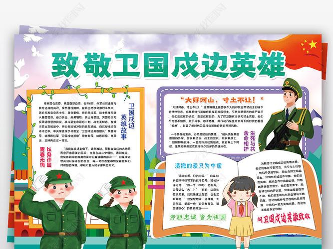 致敬卫国戍边英雄小报英雄烈士事迹小报手抄报