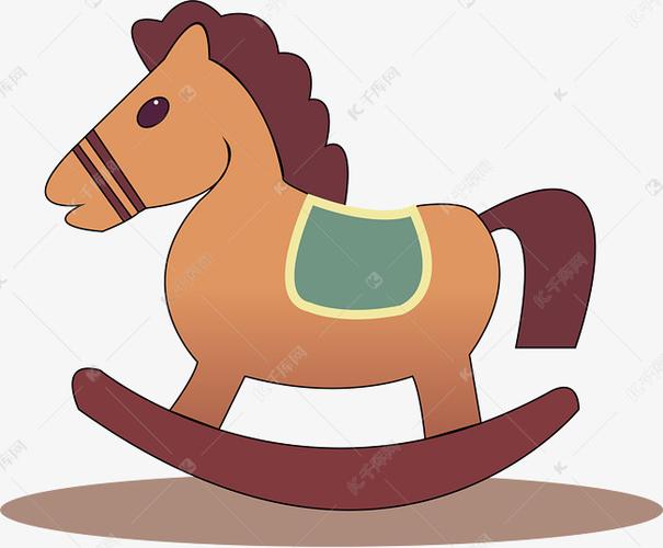 咖啡色扁平风小木马手绘png免扣