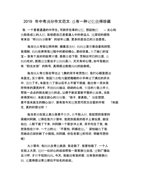 2019年中考满分作文范文:总有一种记忆值得珍藏.doc 2页