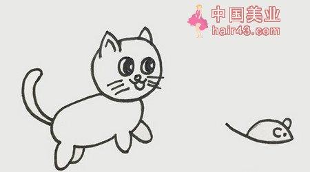 猫捉老鼠简笔画步骤图(3)
