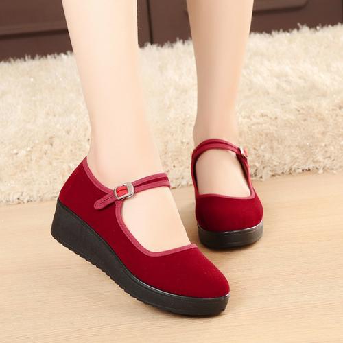 奔典品牌松糕底厚底坡跟工作鞋女老北京布鞋女鞋黑色酒店服务员布鞋