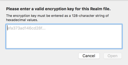realmbrowser 打开提示:please enter a valid encryption key for