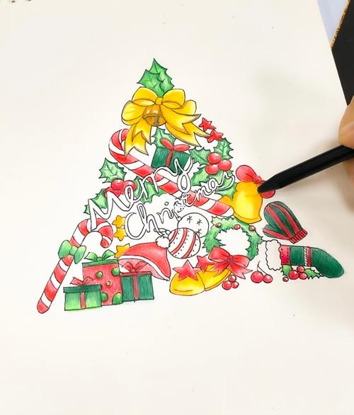圣诞简笔画 彩铅上色 附过程图 圣诞树 装饰_简笔画_彩铅_圣诞树_上色