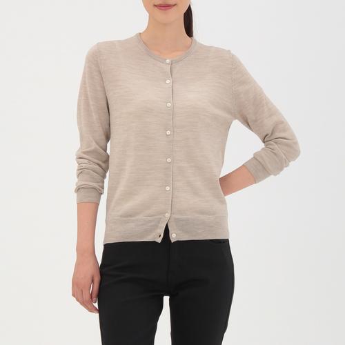 女装羊毛混丝圆领开胸针织外套 | 无印良品 muji