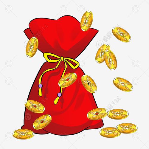 红色喜庆手绘卡通铜钱福袋组合