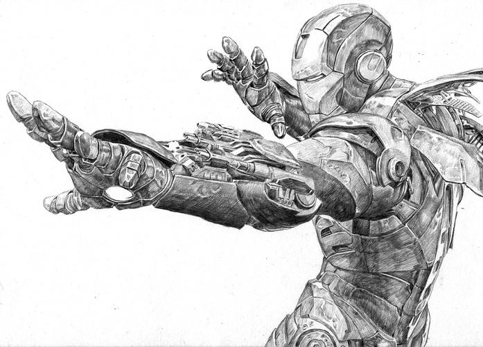 钢铁侠圆珠笔素描画