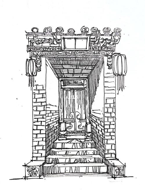 手绘风景速写_风景_手绘_乔家大院_风景速写_文化_绘画