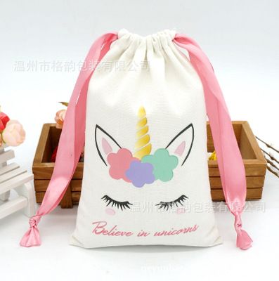 卡通图案抽绳布袋帆布束口袋棉布拉绳袋热转印包装袋可印logo