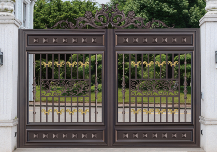 蓝舰铁艺 厂家直销铝艺大门农村 别墅庭院大门 铝合金对开门电动平移