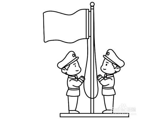 国庆节看升国旗简笔画