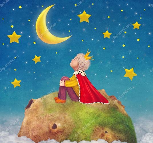 名称:the little prince on a planet in beautiful night sky