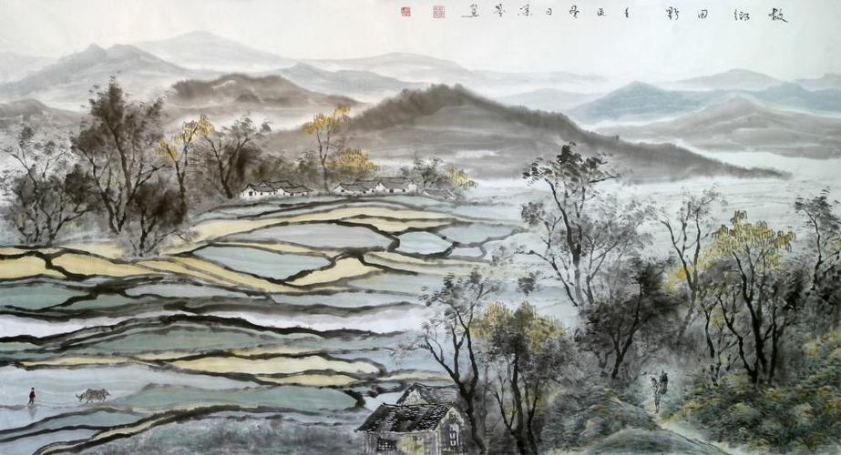 程荣基国画(田园系列)作品(故乡田野)180x97cm货号0