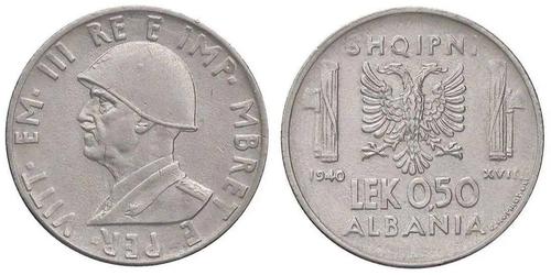 1940年阿尔巴尼亚0.5列克镍币 参考价格:23欧元