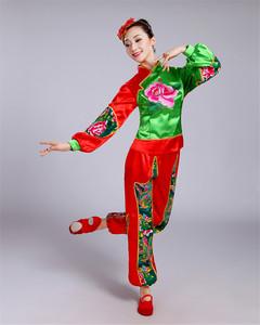 2017新款大花布扇子舞演出服民族舞蹈服装腰鼓东北二人转秧歌服女