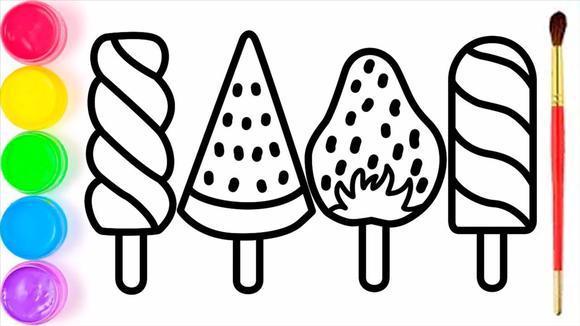 学画画:儿童彩色绘画,画一组彩色冰淇淋-画画视频