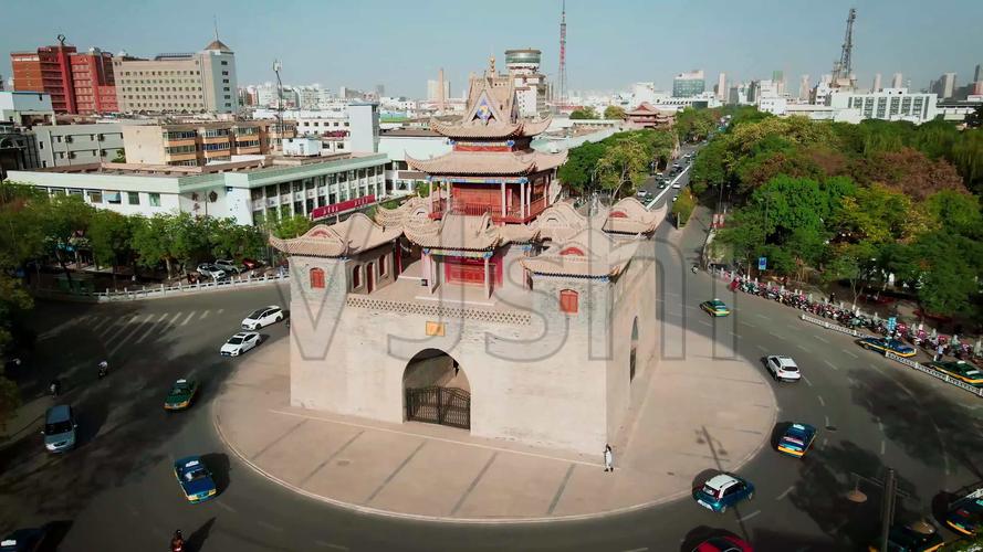 航拍宁夏银川鼓楼合集_3840x2160_高清视频素材下载(编号:5775689)