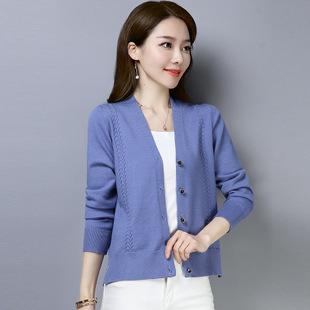 针织开衫女2019春季新款长袖短款纯色外搭配裙子的毛衣开衫小外套