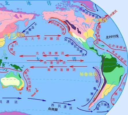 东南信风的吹拂下分别在赤道以北,以南形成北赤道暖流和南赤道暖流,向