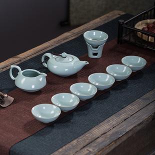 君器汝窑茶具套装家用陶瓷简约汝瓷可养开片功夫茶杯茶壶泡茶套装