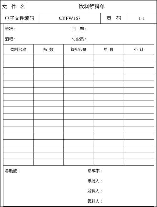 饮料领料单表格.格式