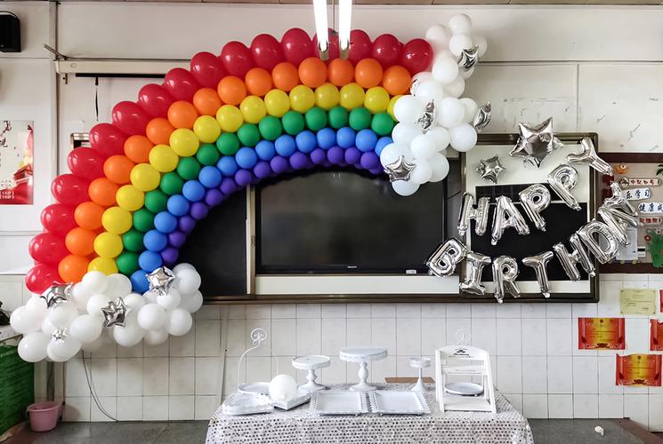 在教室过生日的布置彩虹气球背景