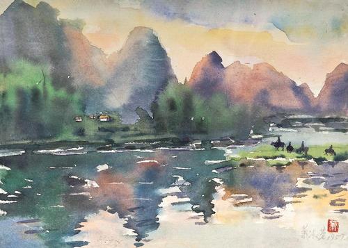 06121957年作桂林山水纸本水彩