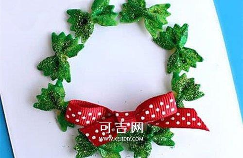 蝴蝶结手工制作圣诞花环卡片