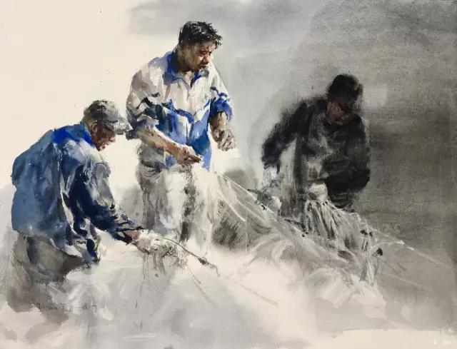 渔民丨水彩.粉画丨65×50丨cm丨2017年    第三名 】