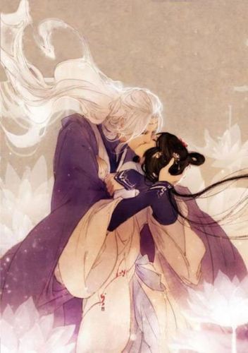 古风图片一个白发男子吻长发女子