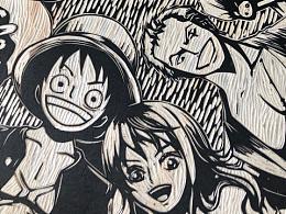 纯手工木刻版画动漫海贼王