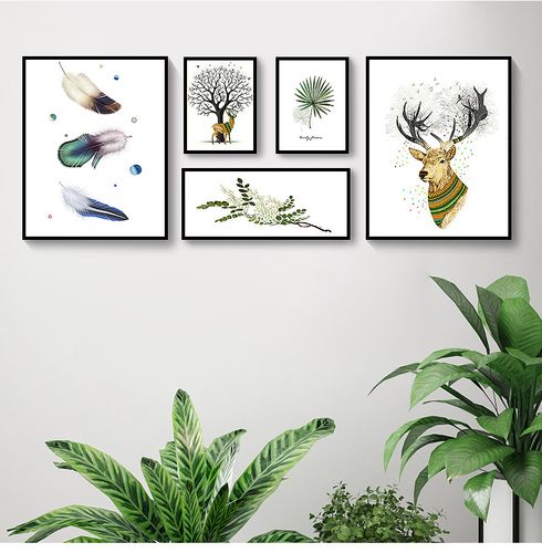 爆款现代简约装饰画 创意动植物组合客厅装饰画 书房挂画壁画批发