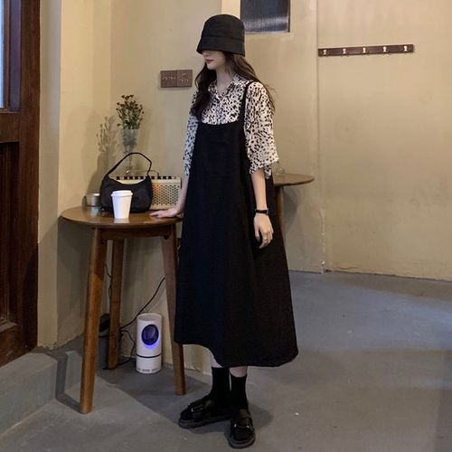 2021年冬季流行女装,2021年冬季女装 早秋装2021年新款秋冬背带连衣裙子两件套装时尚chic大码女装胖m