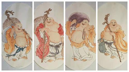 忍为高,和为贵,弥勒佛的形象常被画家引入画中,向人们传达一种乐观