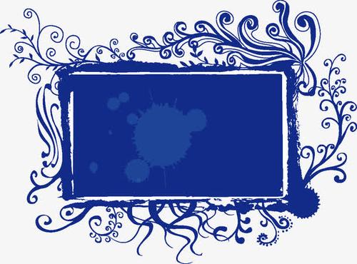 深蓝色墨迹中国风花纹毛笔水彩 免抠素材免费下载_觅元素51yuansu.com