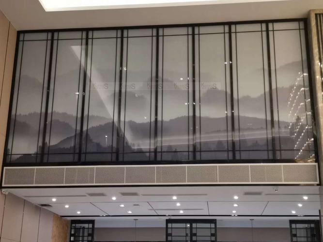 大型夹丝玻璃工程酒店大厅售楼部背景大堂艺术玻璃丝绸画定制
