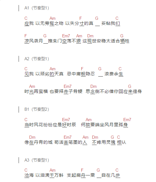 以无旁骛之吻六线谱入门级c调吉他谱简单版周深吉他和弦谱初学者简易