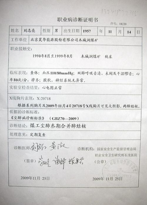 职业病诊断证明书