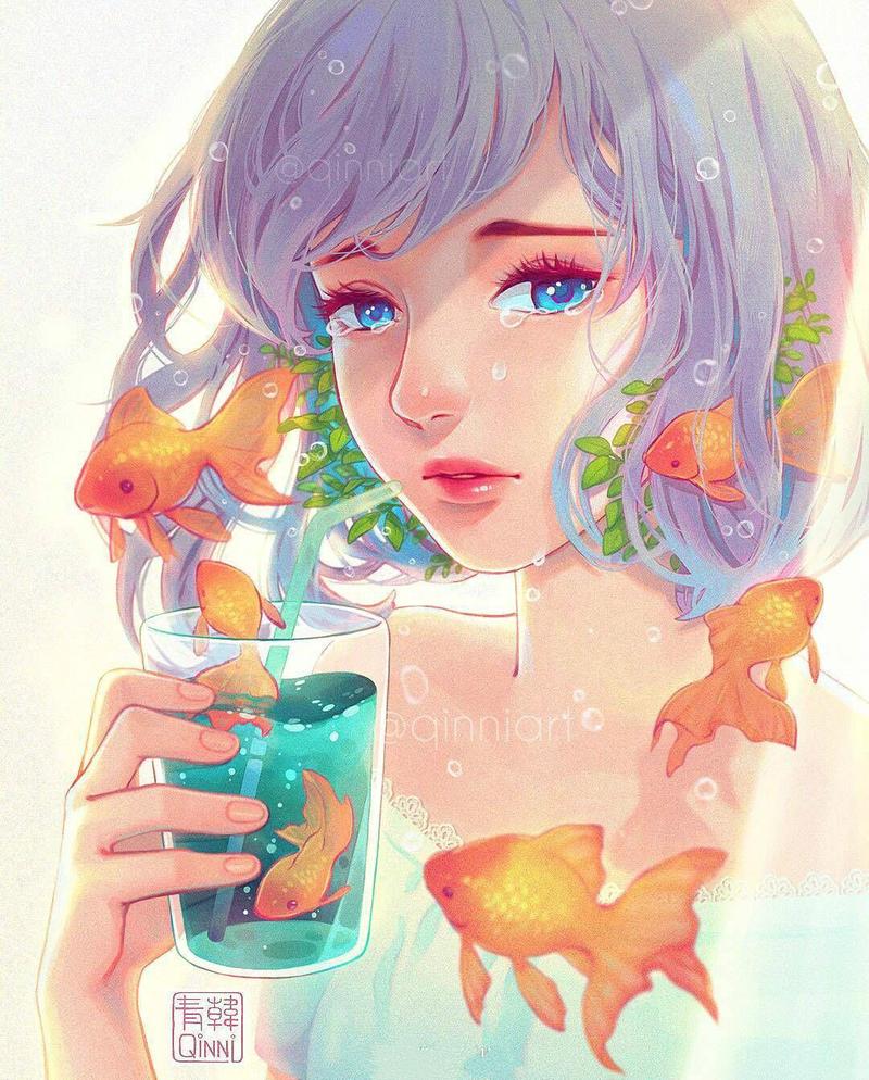 人物绘画,一组画风唯美的少女插画