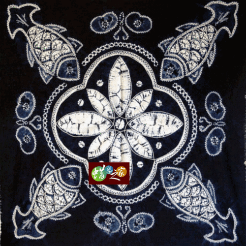 贵州苗族手工蜡染画壁挂蜡染布艺装饰画 秦汉瓦当-白虎40x40cm