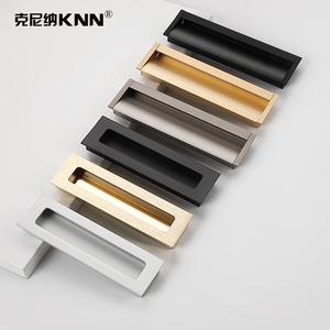 推拉移门抽屉暗拉手开槽嵌入式黑色橱柜衣柜柜门金色隐形暗藏把手