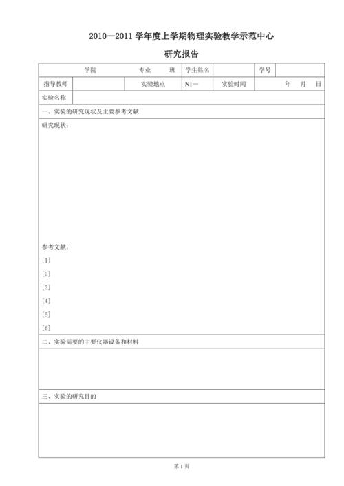 大学物理实验研究报告格式