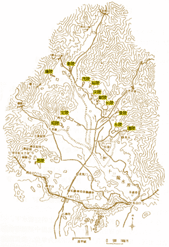 明十三陵景区卫星照片和示意图