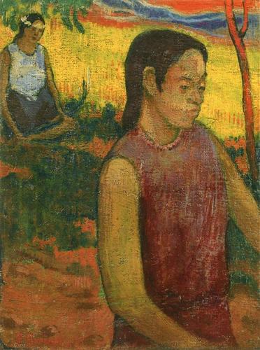 场景人物油画:在阿尔勒竞技场,塔希提妇女-高更|美术