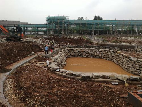 水系池塘挡土墙垫层浇砼.