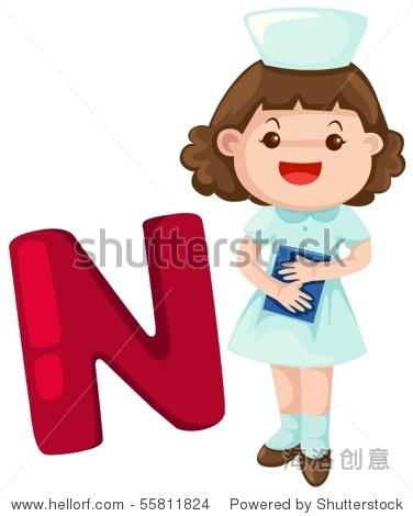 illustration of isolated alphabet n with nurse on white back