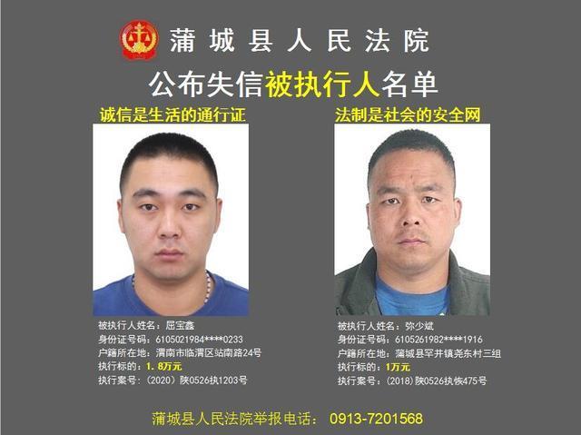 蒲城法院公布2020年第九批失信被执行人名单