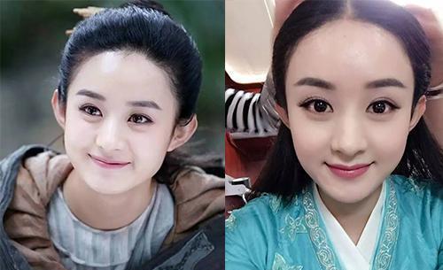 赵丽颖,杨颖和迪丽热巴也都是大脑门哦!