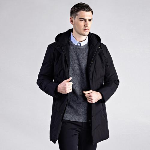 卡丹路男装特卖旗舰店 2018冬季新款男士中长款连帽抽绳白鸭绒衣服