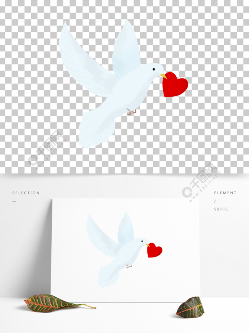 卡通鸽子素材 鸽子传递爱心插画