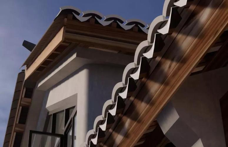 在以往木构架隔热层的基础上增加了实木的封檐板,给建筑一个提神的暖